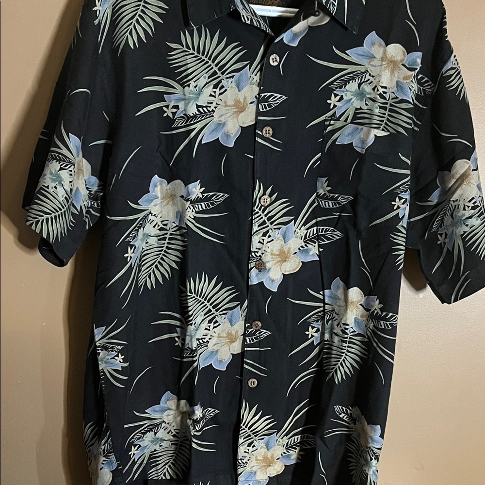 😄100% silk vacation Hawaiian style shirt buttons pocket
